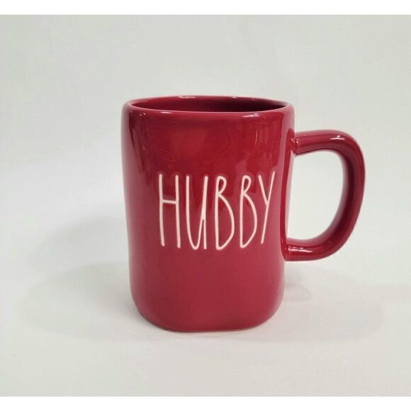 RAE DUNN 'Hubby' Red White Coffee Tea Mug 5" - Picture 1 of 4